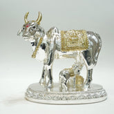 Auspicious Kamdhenu Cow with Calf Idol - Silver Plated